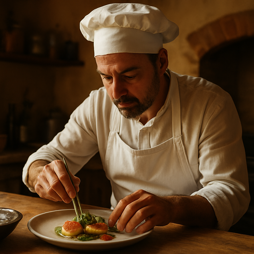 Chef plating a dish in the Bella Roma kitchen