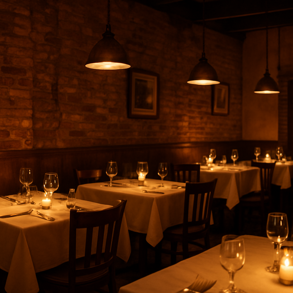 The warm dining room at Bella Roma
